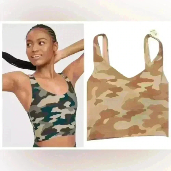 NWT OFFLINE by aerie real me low key long line sports bra XS in tan camo - Picture 1 of 15